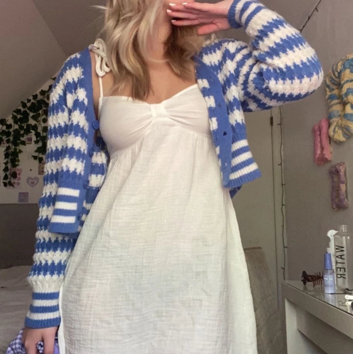 Blå randig kofta - 90