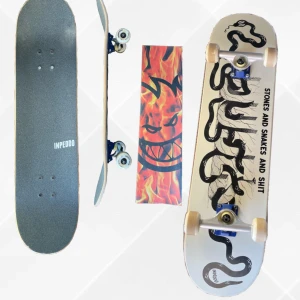 Skateboard - Det är en 8.125 ca 80cm. Den är använd 4 gånger ute på vanlig mark, inga trix är gjorda med den, inga slags skador alls. Köpte den fel årstid så under vintern förra året hann jag tappa intresset, så jag gör ett försök att kanske hitta någon som vill köpa!
