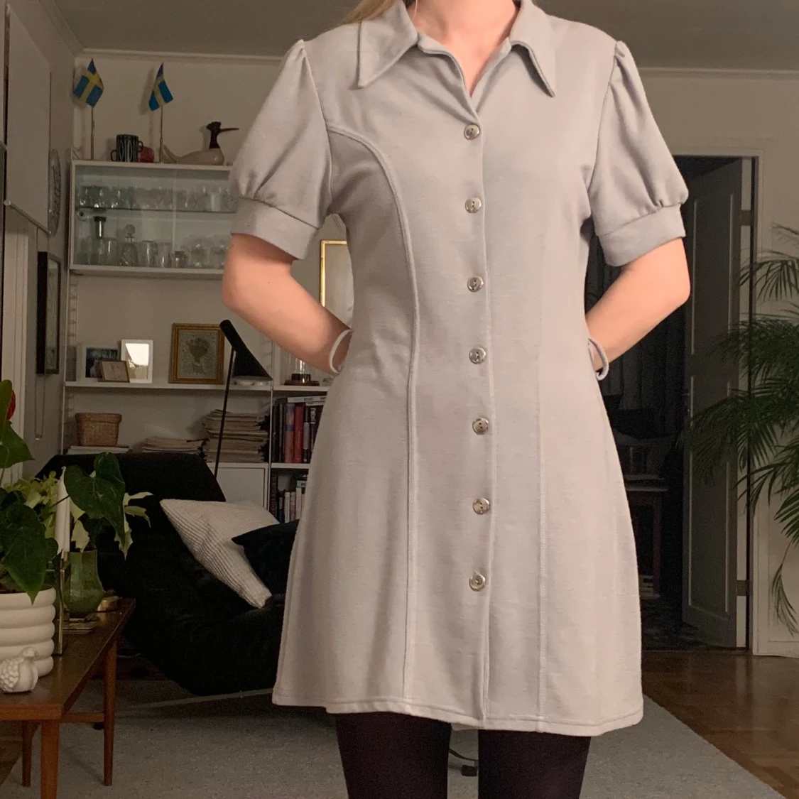 Grå trikåklänning st M