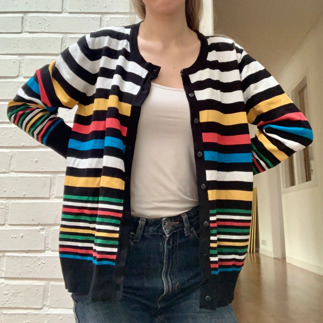 Randig stickad kofta  - 90