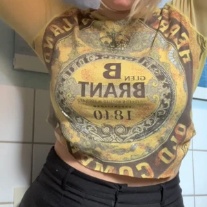 2000-tal tröja med tryck och paljetter - Wow! Fyndade på Myrorna men har ej använt :(<3 Skitsnygg 2000-talsstil med mesh-ärmar och guldigt tryck i fram. Älskar! Passar S-L. 💛🧡