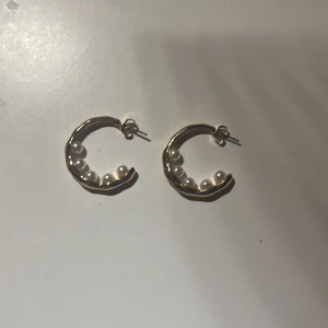 Guldigaörhängen - Guldiga örhängen med fina vita ”pärlor”. Aldrig använda. Jätte fint skick. Kan diskutera pris💘