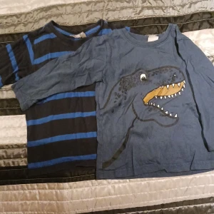 2 tröjor barn - 1st mörkblå randig, 1st mörkblå med en dinosrie. Storlek 92. Använt skick.