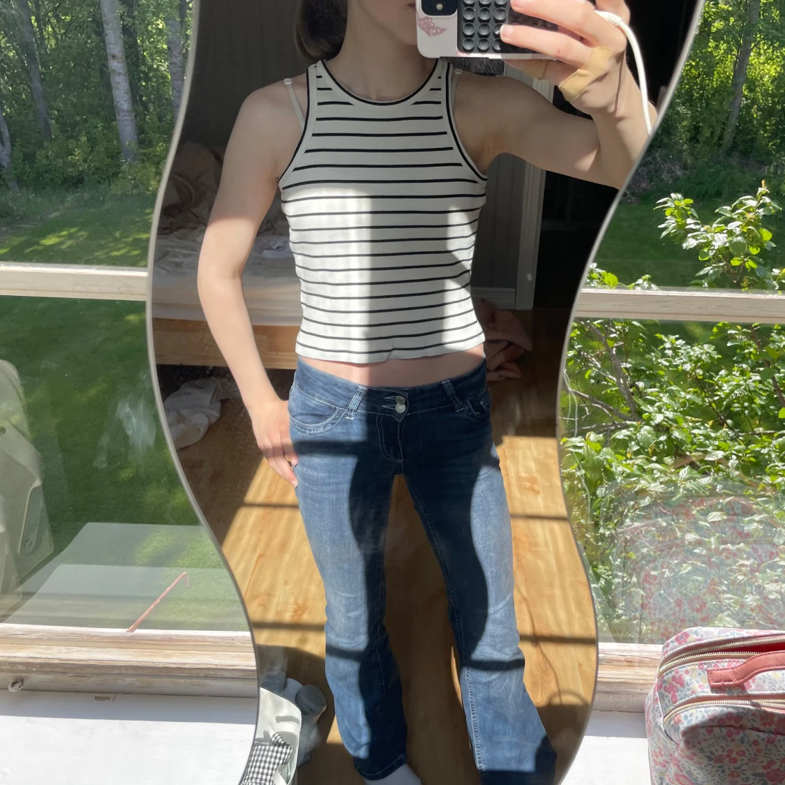 Randig croppad linnetopp från Lindex