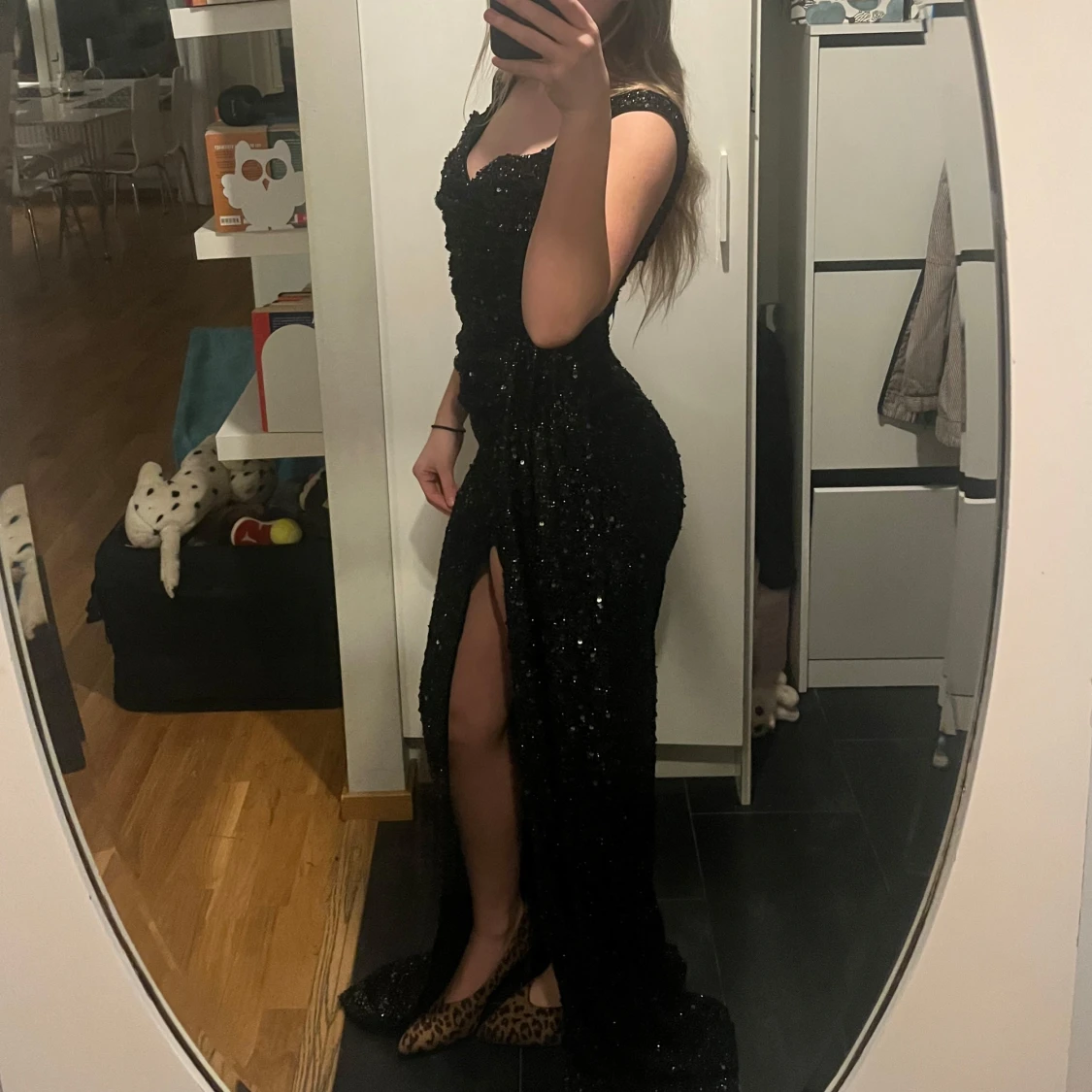 Svart Glittrig Balklänning med slits - 1