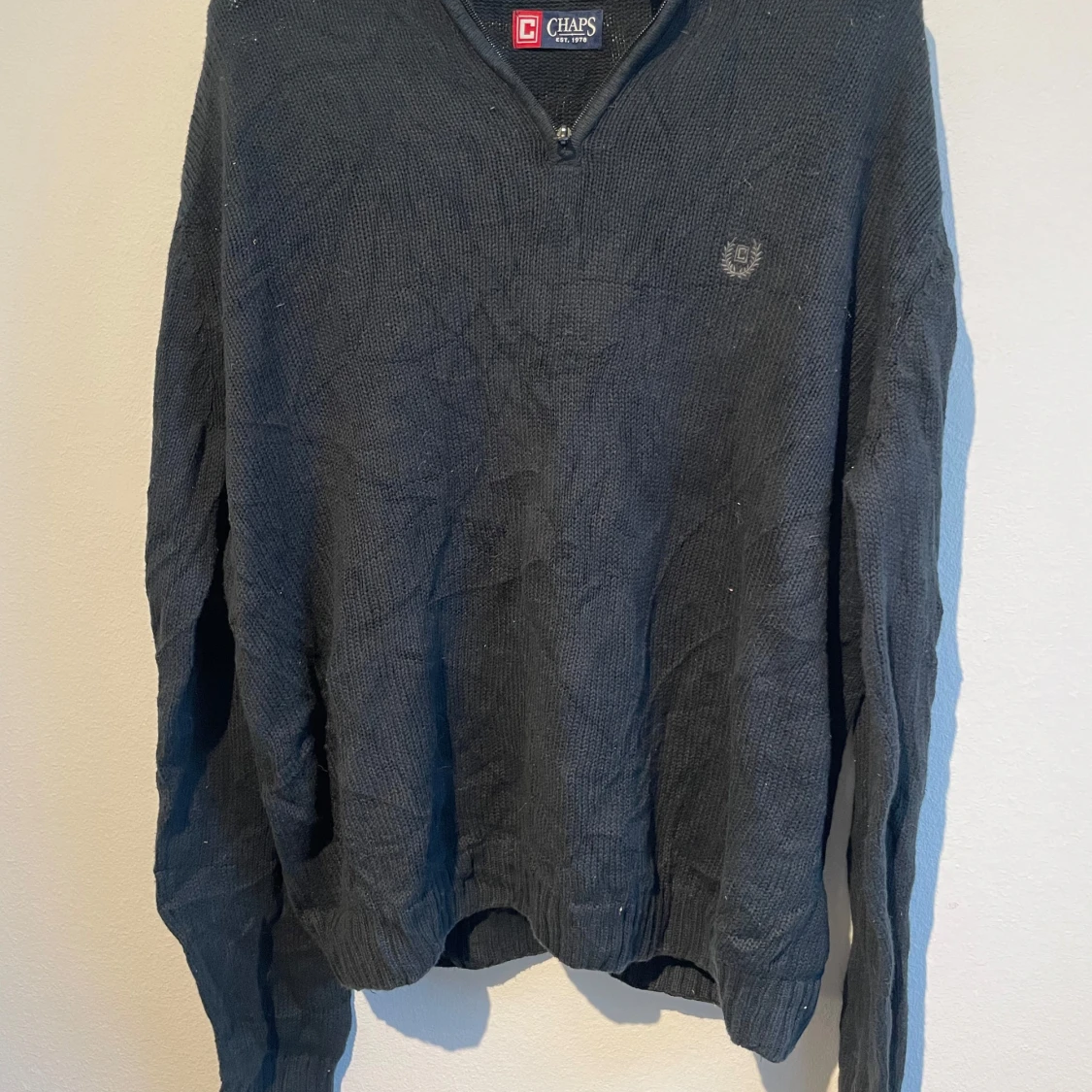 Mörkgrå stickad half zip tröja