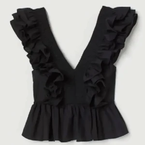 Svart volang topp med v-ringning - Snygg volangtopp🩷