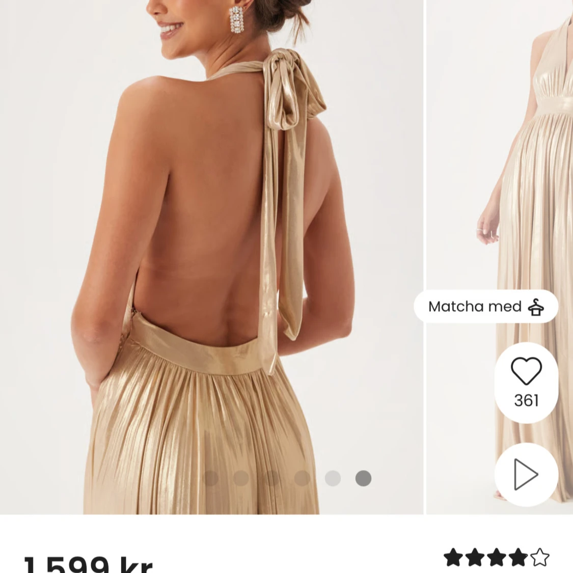 Guldig långklänning med halterneck - 2