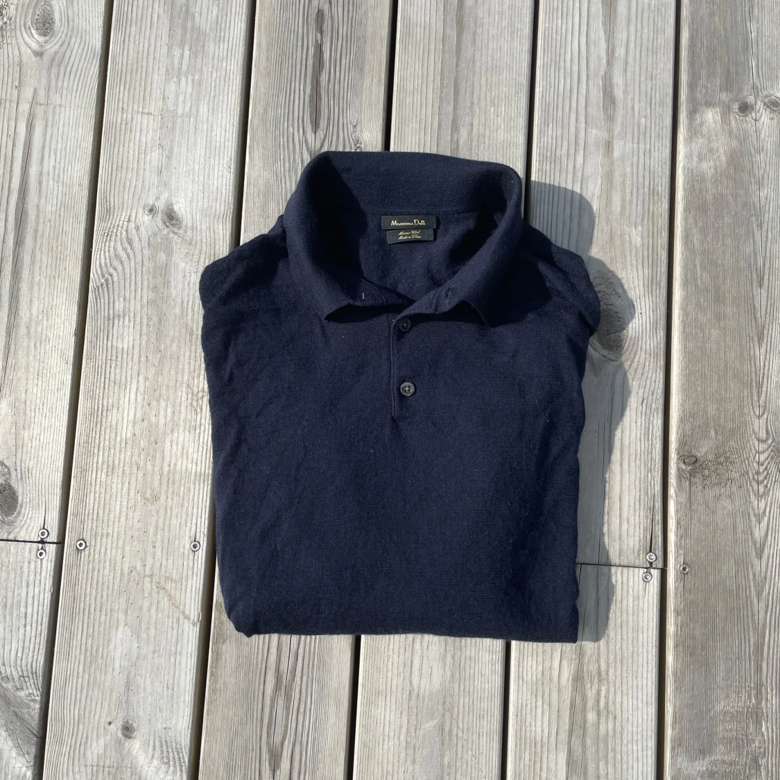 Mörkblå merinoull pikétröja Massimo Dutti