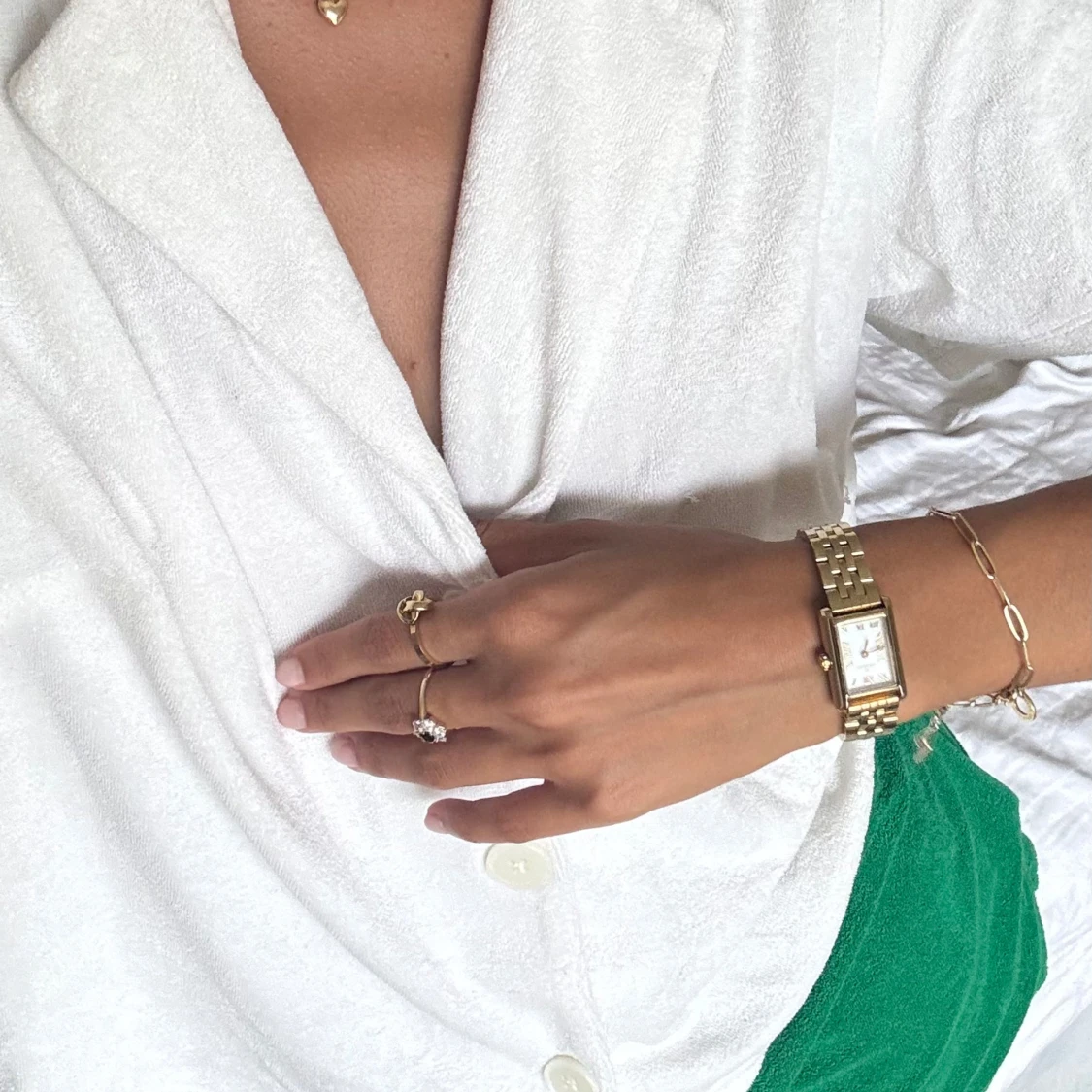 Vit kortärmad skjorta i frotté - 2