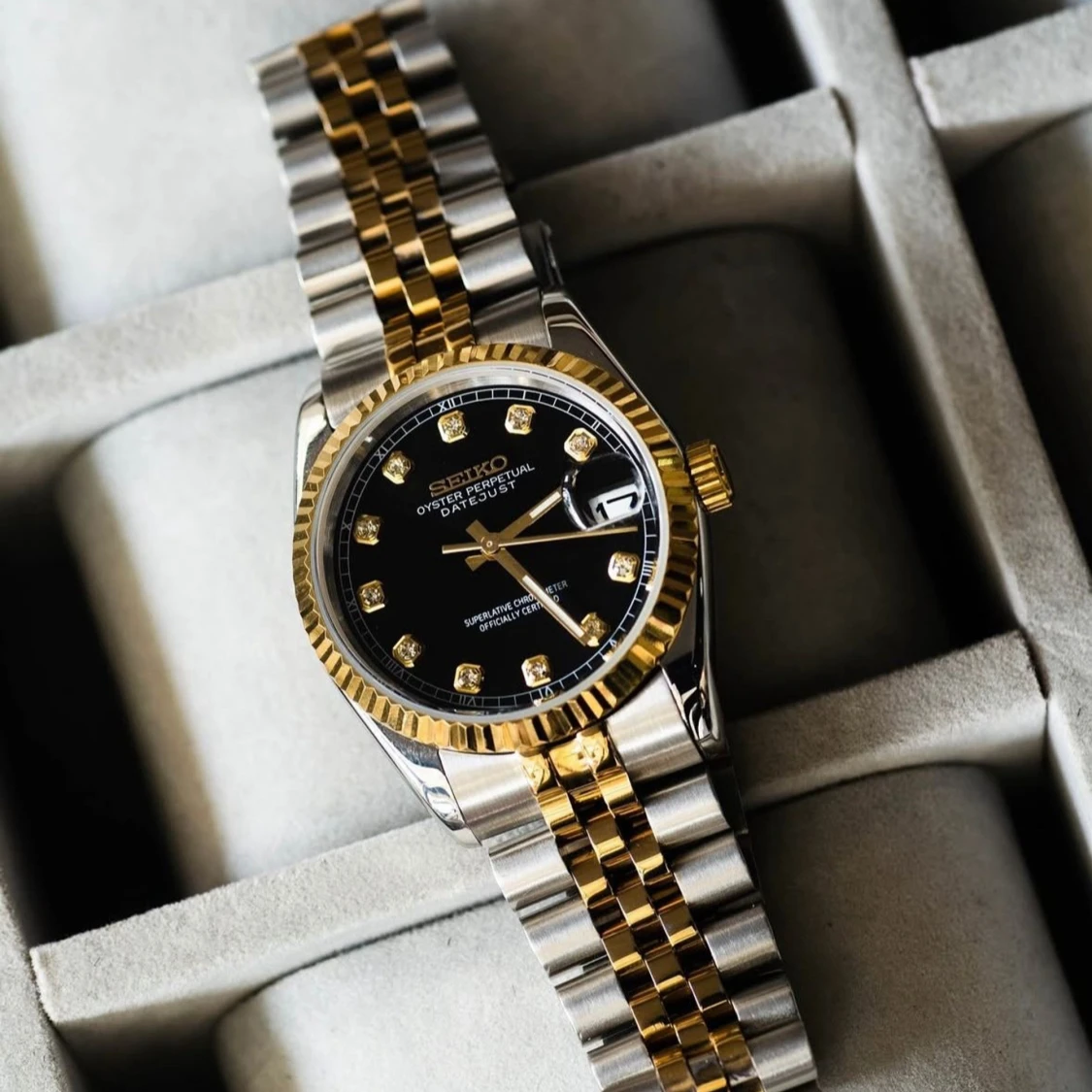 Seiko mod Datejust black/gold diamonds - 2