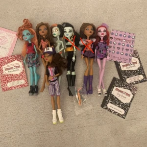 Monster High Dockor  - Jag vill sälja allt snabbt och därför erbjuder jag ett billigt paketpris för alla dockor: 540kr för allt (går också att köpa per 110kr styck men endast seriösa köpare) med undantag för de som är markerade. Dagböcker säljs separat för 50 kr styck, påsen med reservdelar kostar 80 kr. Betalning sker via Swish, inga mer oseriösa köpare. 