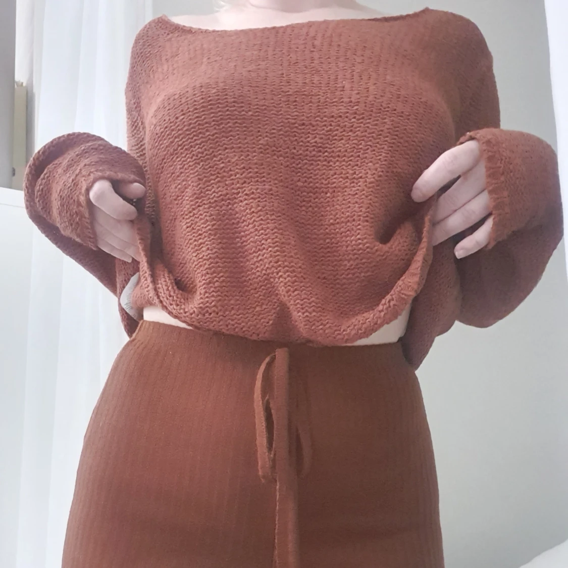 Brun stickad loose tröja rostbröd Only L - 1