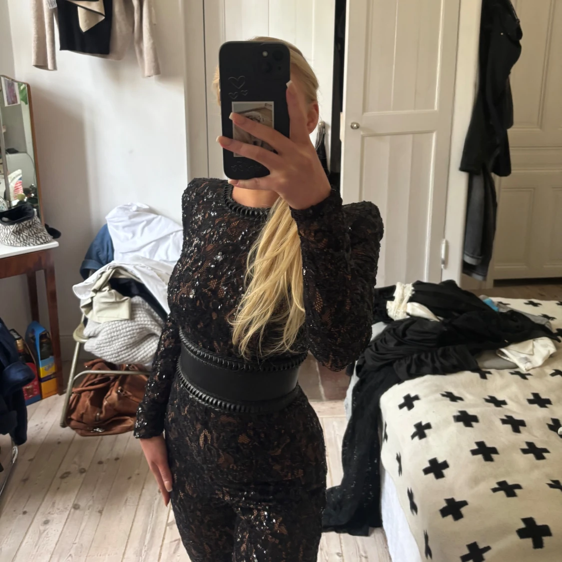 Nadine merabi Svart paljett jumpsuit med bälte - 2