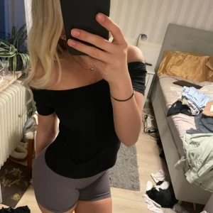 Svart offshoulder topp - En svart offshoulder topp med korta ärmar. Sitter snyggt över axlarna och har en enkel design. Perfekt att matcha med både jeans och kjol. Den är i storlek M, men skulle säga att den är mer en S. Den kommer ifrån Gina tricot. 