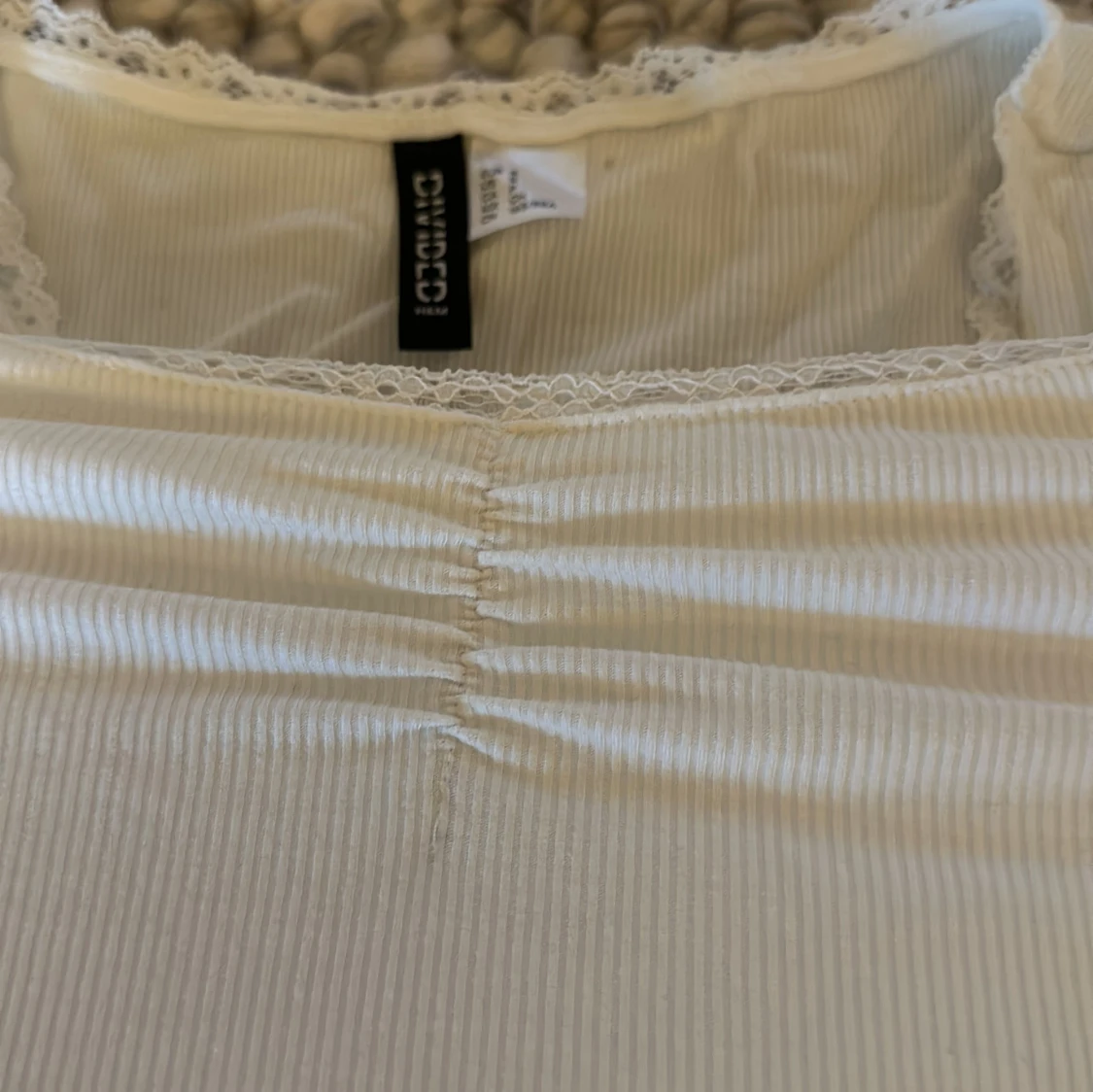 Vit ribbad långärmad topp H&M  - 3