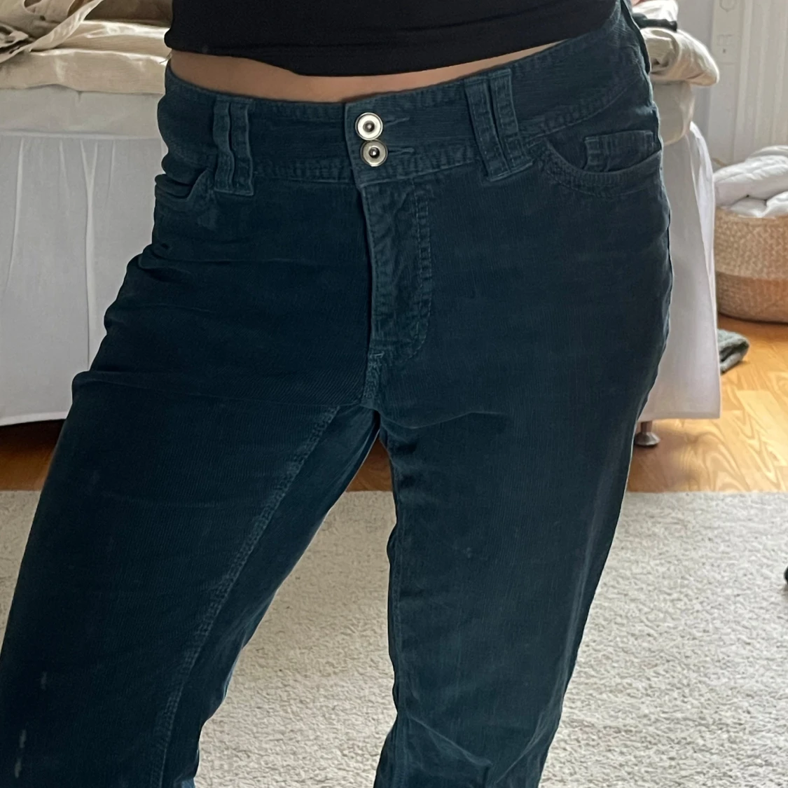 Mörkblå manchesterbyxor - 1