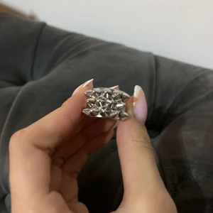 Silvrig ring med nitar från Edblad -  Jag säljer den för att den är för stor och jag orkar inte gå runt med en liten plast bit i ringen och jag tappade bort burken som den kom i men köper du den med min andra ring och armband så kan du få 100 kr rabatt på hela köpet