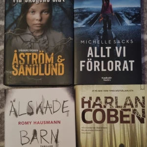 Bokpaket om 4 böcker. - En intensiv thriller om familjehemligheter och överlevnad, där gränsen mellan trygghet och fara suddas ut. Perfekt för dig som gillar spänning och psykologiska berättelser som håller dig på helspänn från första sidan. Det är en av dom, alla thrillers/spänningsromaner. Inbundna. Vill du bara ha en eller blanda med ngn i mina andra annonser säg till så löser det sig.