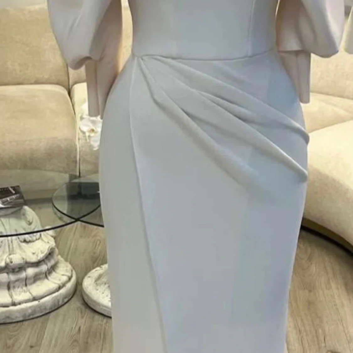 Beige långklänning med puffärmar - 2