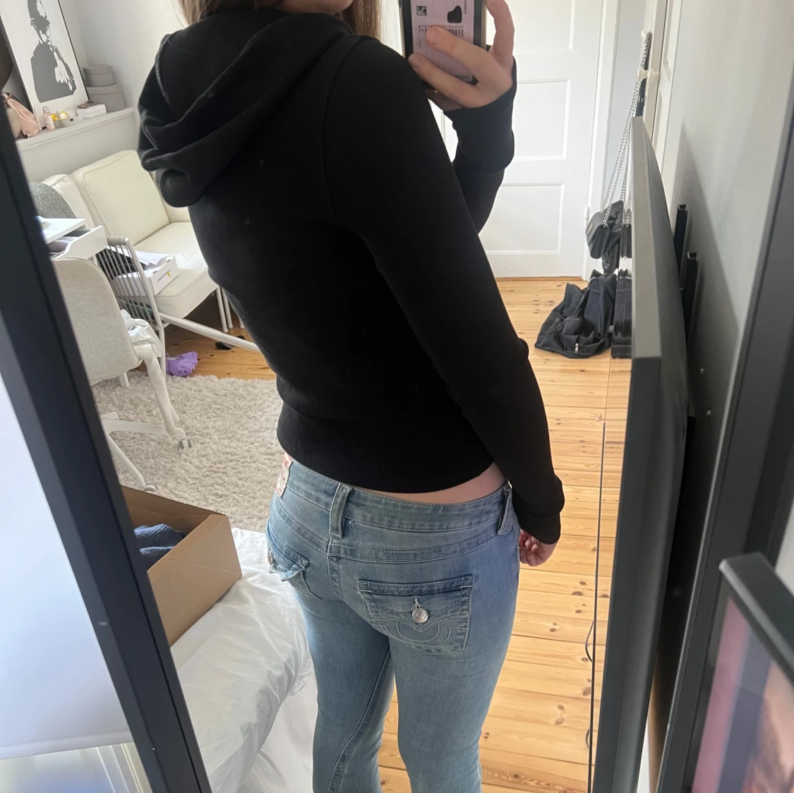 Svart  hoodie med dragkedja - 2