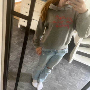 Grå hoodie med rosa text från Uniq Young - Säljer en grå hoodie från Uniq Young med rosa texten 'c'est la vie paris' på bröstet. Tröjan har huva och är långärmad, perfekt för en avslappnad stil. Mjuk och skön bomullsblandning.💖