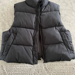 Svart dunväst  - Säljer en svart dunväst från 157 med hög krage och dragkedja framtill. Västen har en enkel och stilren design med två snedställda fickor på sidorna. Perfekt att slänga över en hoodie eller tröja för extra värme.