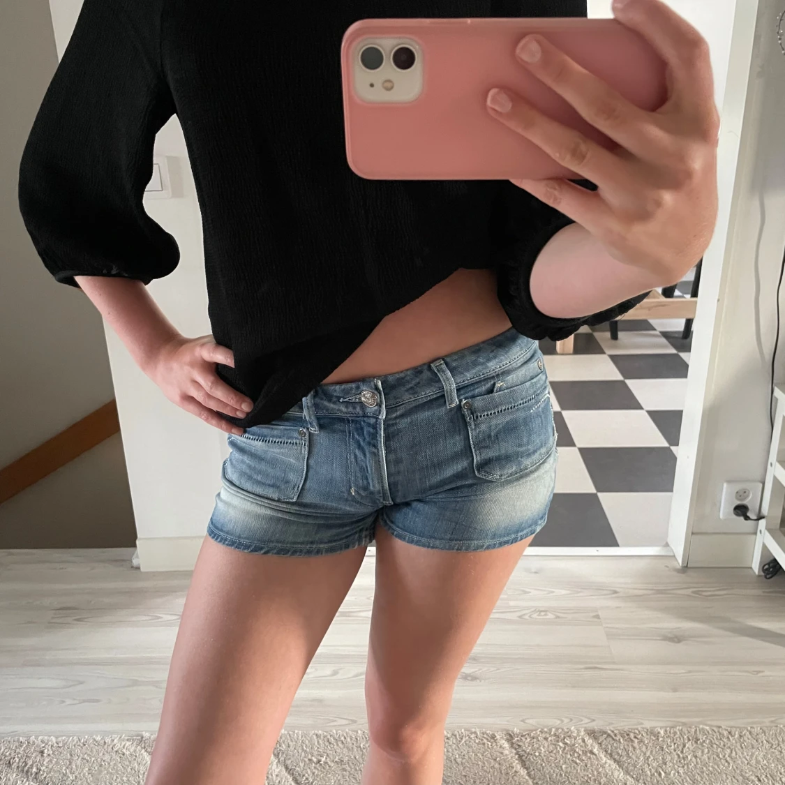 Blå jeansshorts med låg midja - 1