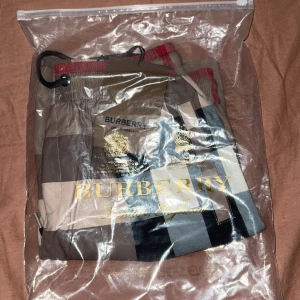 Burberry rutiga shorts med snörning - Snygga Burberry shorts med klassiskt rutigt mönster i beige, svart, grått och blått. De har elastisk midja med snörning och sidofickor. Perfekta för dig som vill ha en lyxig och trendig look i sommar.