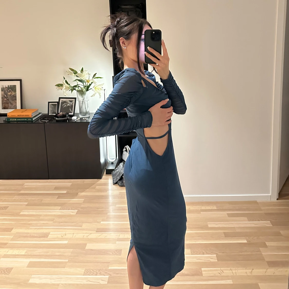 Blå mesh midmaxi klänning - 3