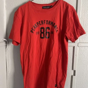 Röd t-shirt från Peak Performance - Säljer en röd t-shirt från Peak Performance med tryck '86' och 'Est Arc' på framsidan. T-shirten har en rund halsringning och korta ärmar. Perfekt för en avslappnad stil.