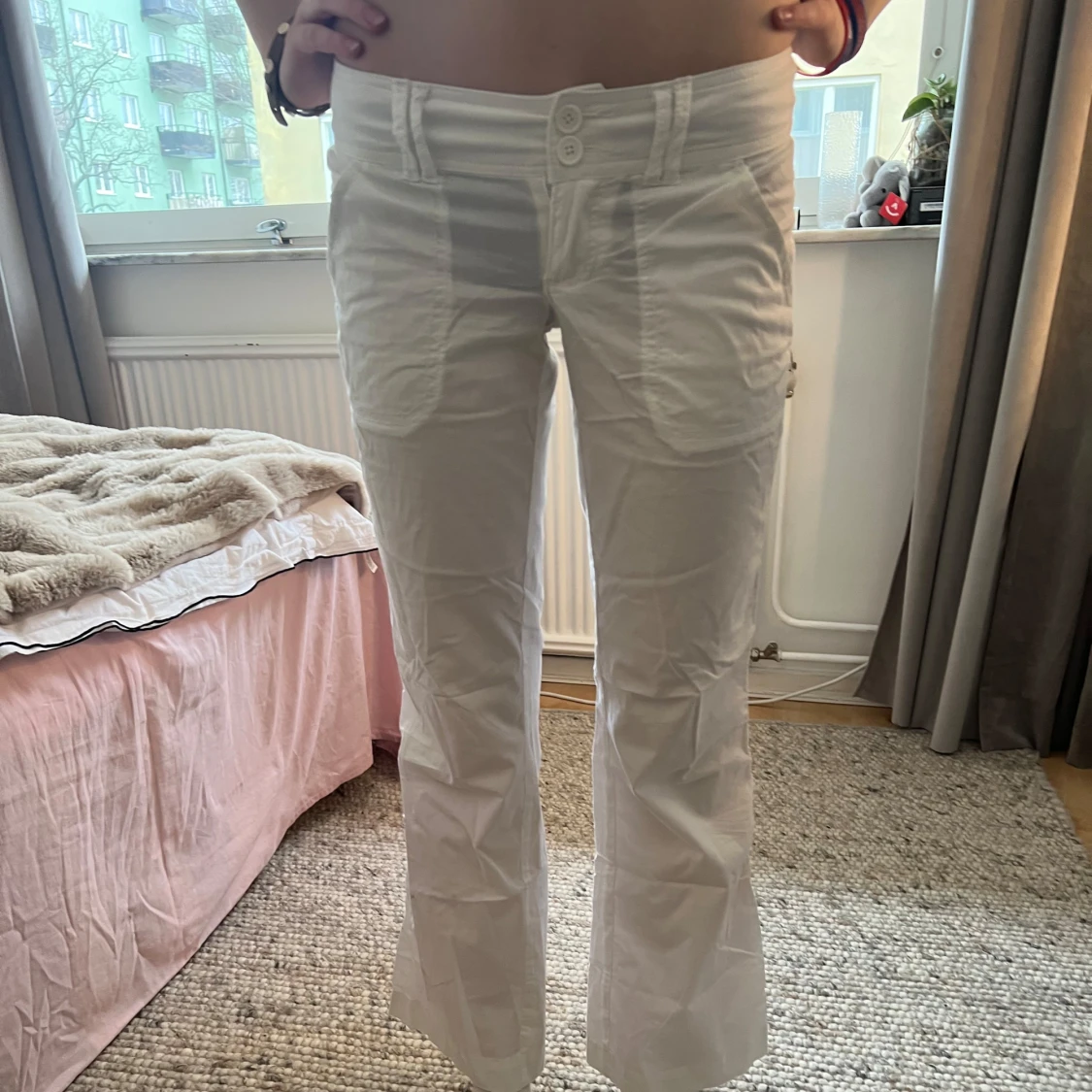 Lågmidjade linnebyxor med bootcut - 3