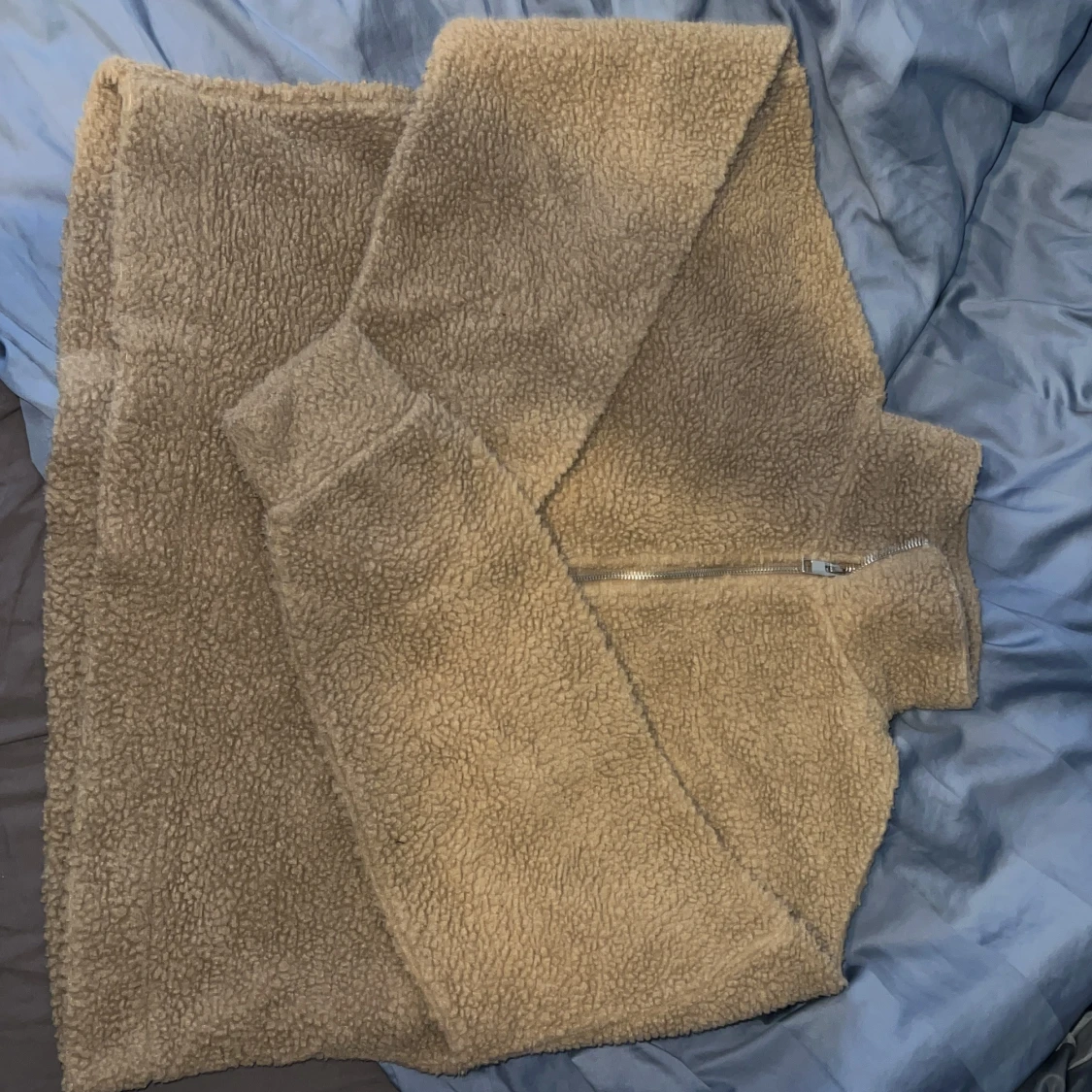 Beige fleece tröja med dragkedja - 1
