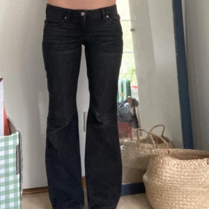 Svarta bootcut jeans från Weekday🫶 - Säljer ett par ursnygga svarta bootcut jeans från Weekday, modell Nova Low Slim Bootcut. Jeansen har låg midja, klassisk femficksdesign och stängs med dragkedja och knapp. Säljer då dom inte kommer till användning💞 ( nypris 590kr)
