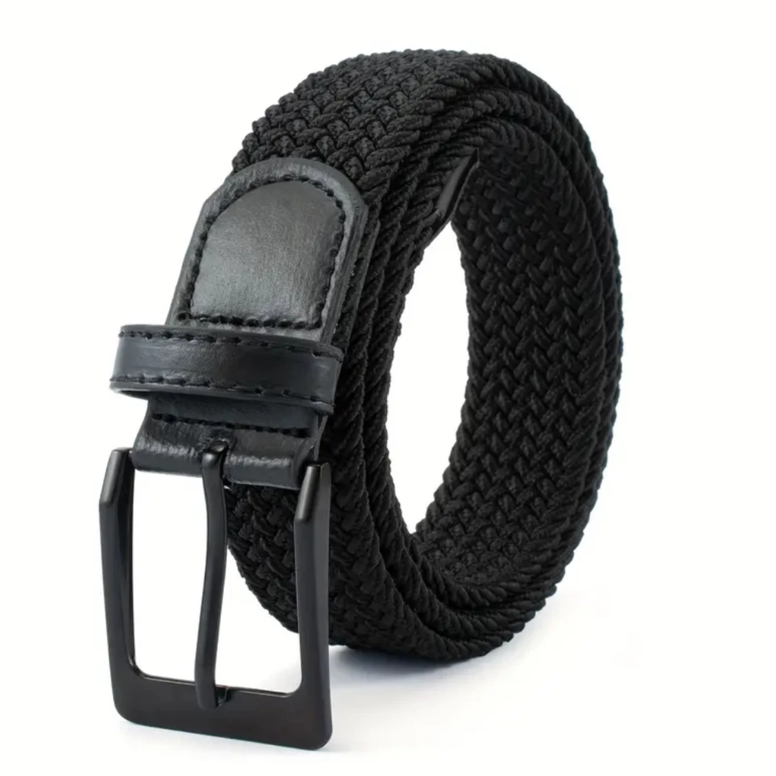 Svart flätat bälte med metallspänne