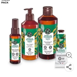 Vanille Bourbon set från Yves Rocher - Ett härligt set med Vanille Bourbon doft från Yves Rocher. Innehåller en duschgel, kroppslotion, handkräm och en liten bodymist. Har endast tagit ett pump av bodylotionen och ett spray av misten men var tyvärr inte alls den typ av doft jag hoppades på. 
