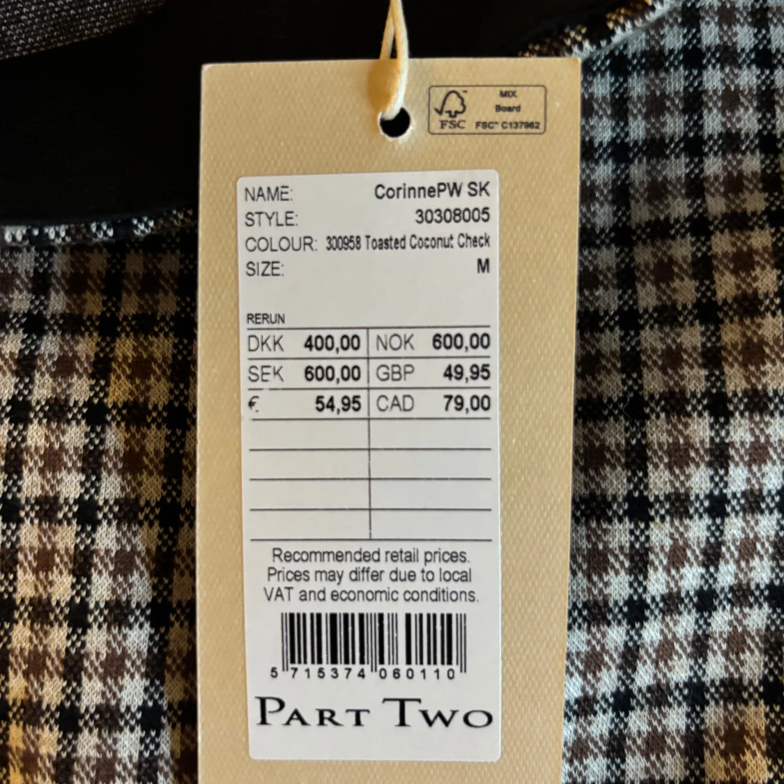 Rutig kjol från Part Two - 2