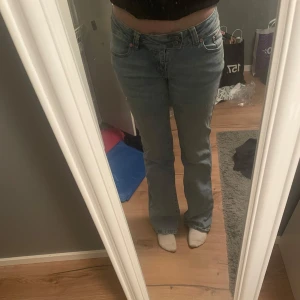 Ljusblå jeans  - Säljer ett par ljusblå jeans från lager 157 med broderidetalj, Paris Embroidery. Lite använda men är i bra skick. Storlek S full length