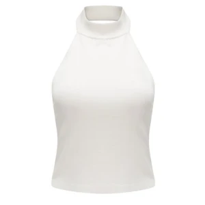 Vit ärmlös polotopp - Snygg vit polotopp med hög hals och ärmlös design. Toppen har en clean och stilren look som passar perfekt till jeans eller kjol. Materialet känns mjukt och följsamt mot huden. Perfekt för dig som gillar minimalistisk stil.
