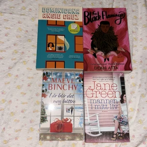 Böcker - Pocket 40kr/st, alla för 120! Dominicana - Angie Cruz, The Black Flamingo - Dean Atta, I år blir det nog bättre - Maeve Binchy, Mannen i mitt liv - Jane Green.  Vid köp av en skicka pm, vid köp av alla tryck ”köp nu” 💓 