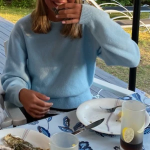 Ljusblå stickad tröja - Ljusblå stickad tröja från &other stories. Hur skön som helst och riktigt varm. Tröjan är i gott skick💕