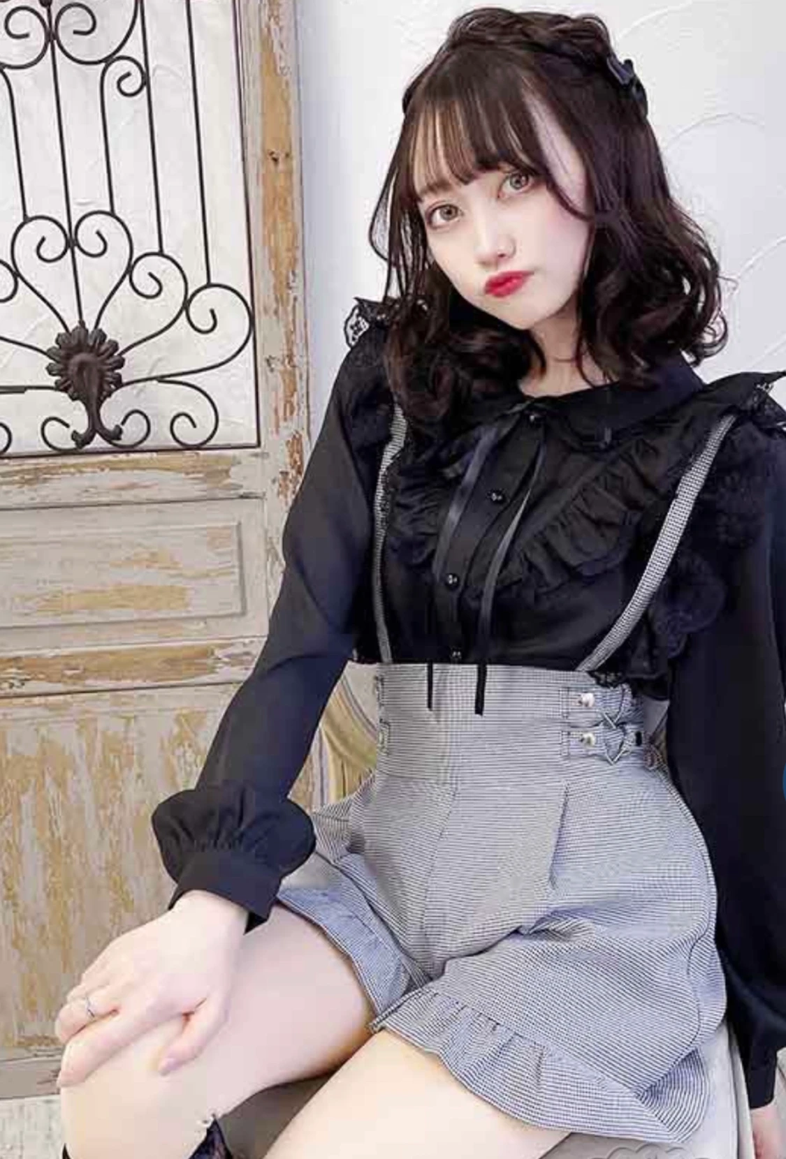 Mars hängselshorts, svart och vit shorts, rutiga shorts, kawaii shorts, lolita shorts, romantiska shorts, spetsshorts, balletcore shorts, balletcore, coquette shorts, Jirai Kei shorts