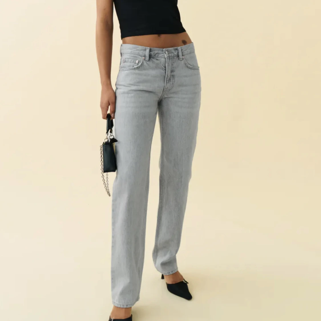 Gråa low straight jeans  - 90
