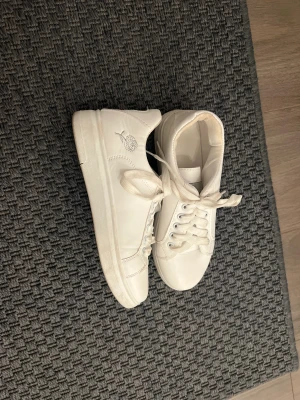 Skor - Köp dessa snygga vita skor med silver detaljer. På sidan av skon så är det en silvrig ros. Har använt dem max 3 gånger så de är i bra skick. 250kr + frakt