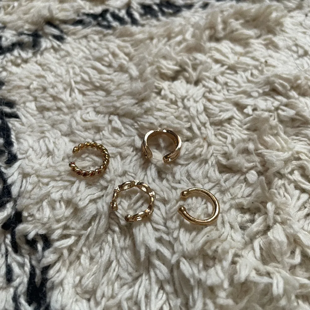 Fake öronpiercingar i guld dom är inte använda. Accessoarer.