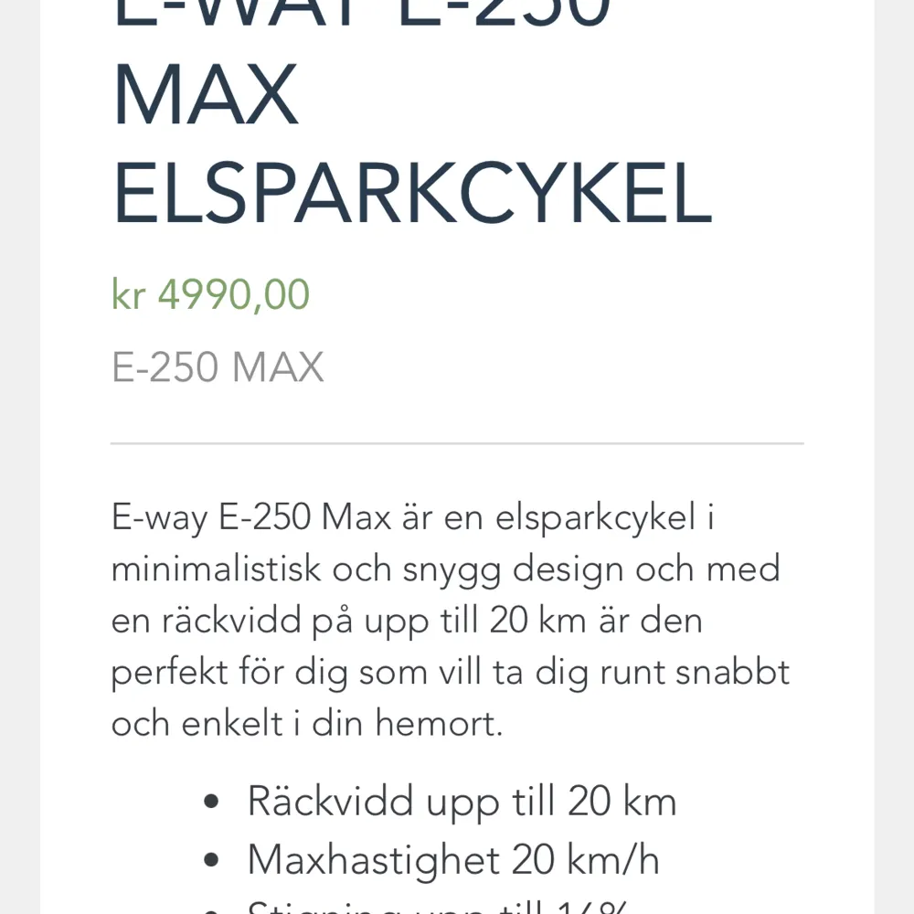 Elsparkcykel säljes billigt  Nyskick  . Övrigt.