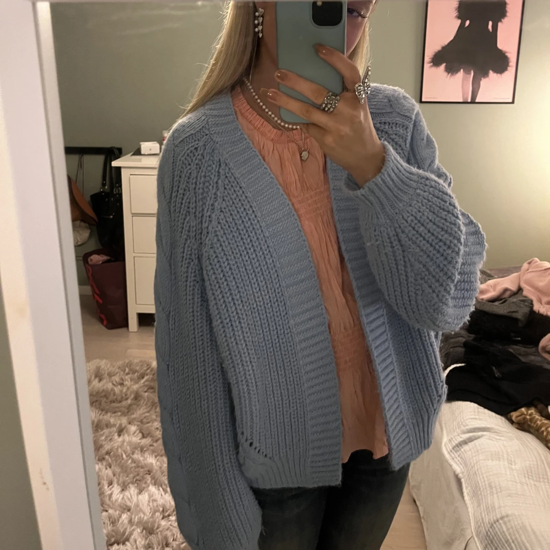 Blå stickad kofta - 91