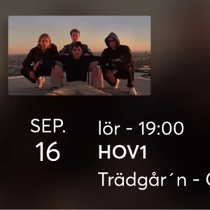 Hov1 biljetter  - Säljer två stycken biljetter till när hov1 spelar på trädgårn lör 16 sep 19:00 🤩  Just nu högsta bud 1700kr