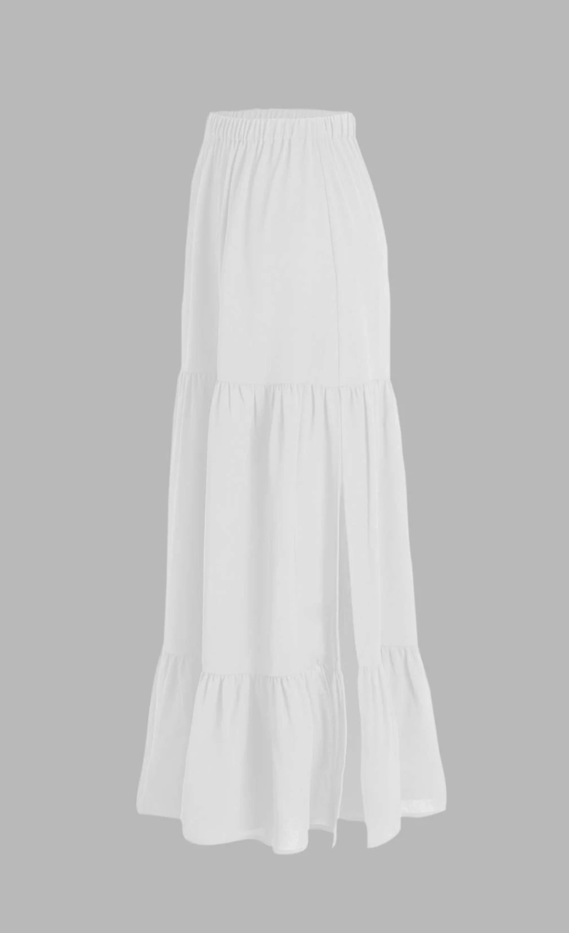 Lång vit veckad kjol med slits - 90