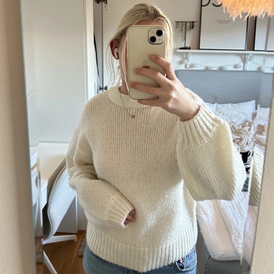 Vit stickad tröja - 90